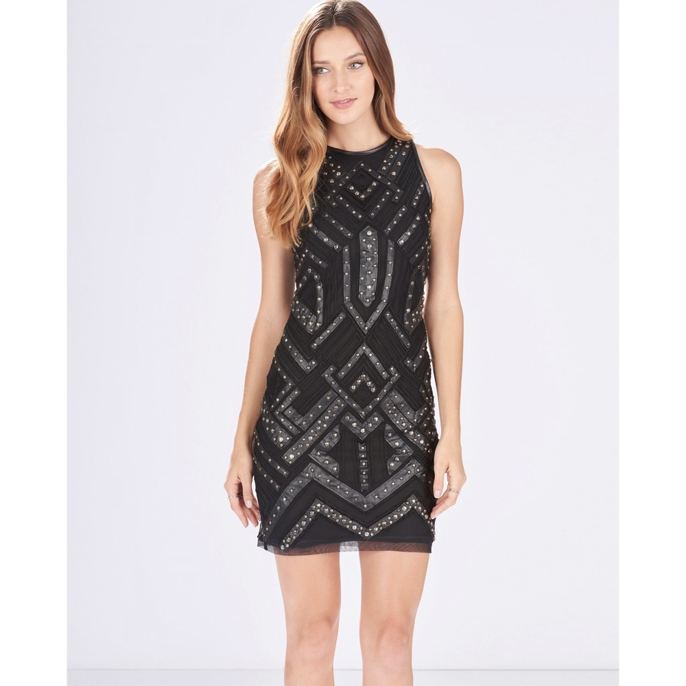 NEW Parker Black Rodan Studded Leather Trim Dress
